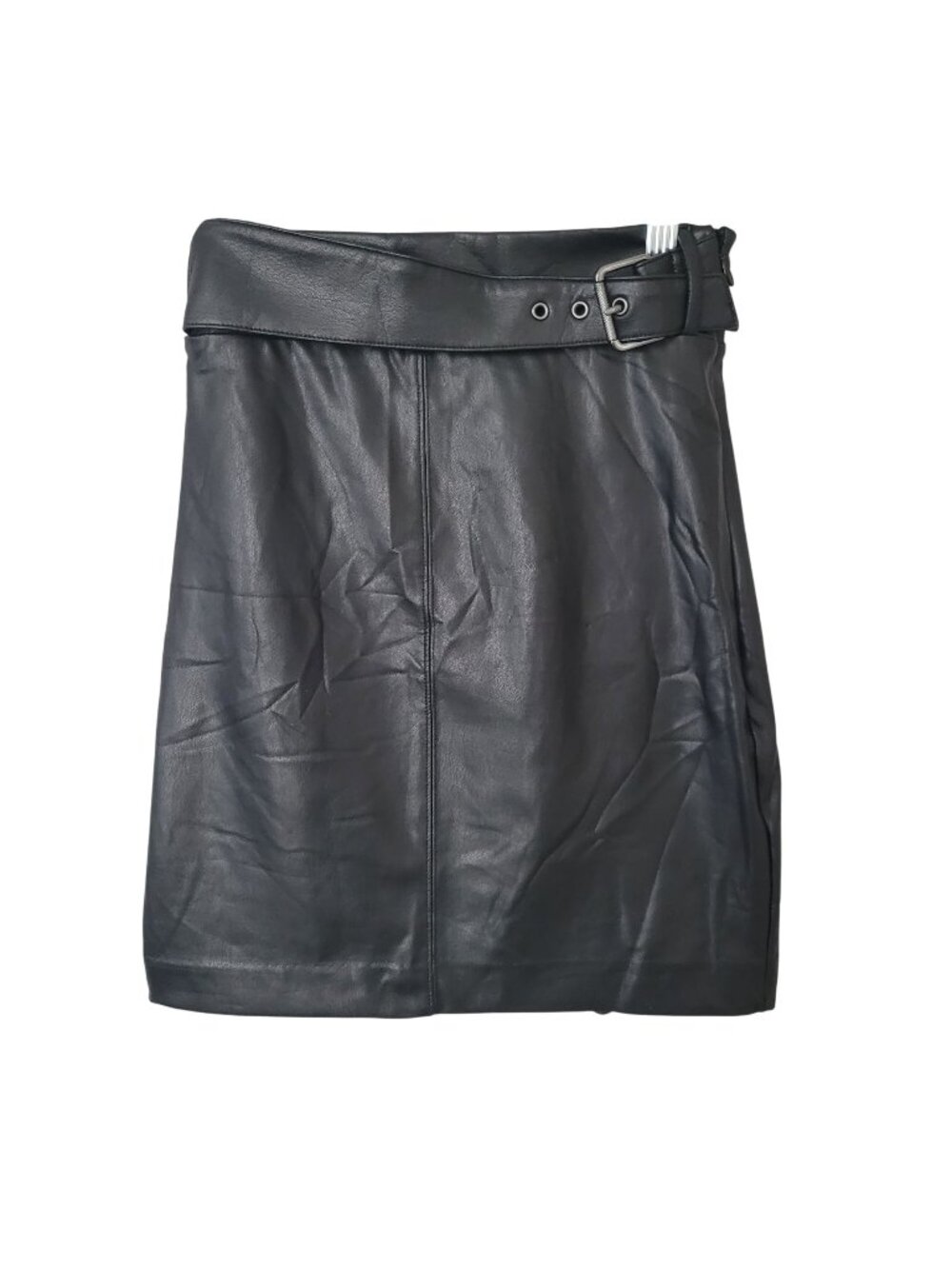 Express Faux Leather Mini Skirt Size 00 Black Belted Waist Vegan Moto NWT